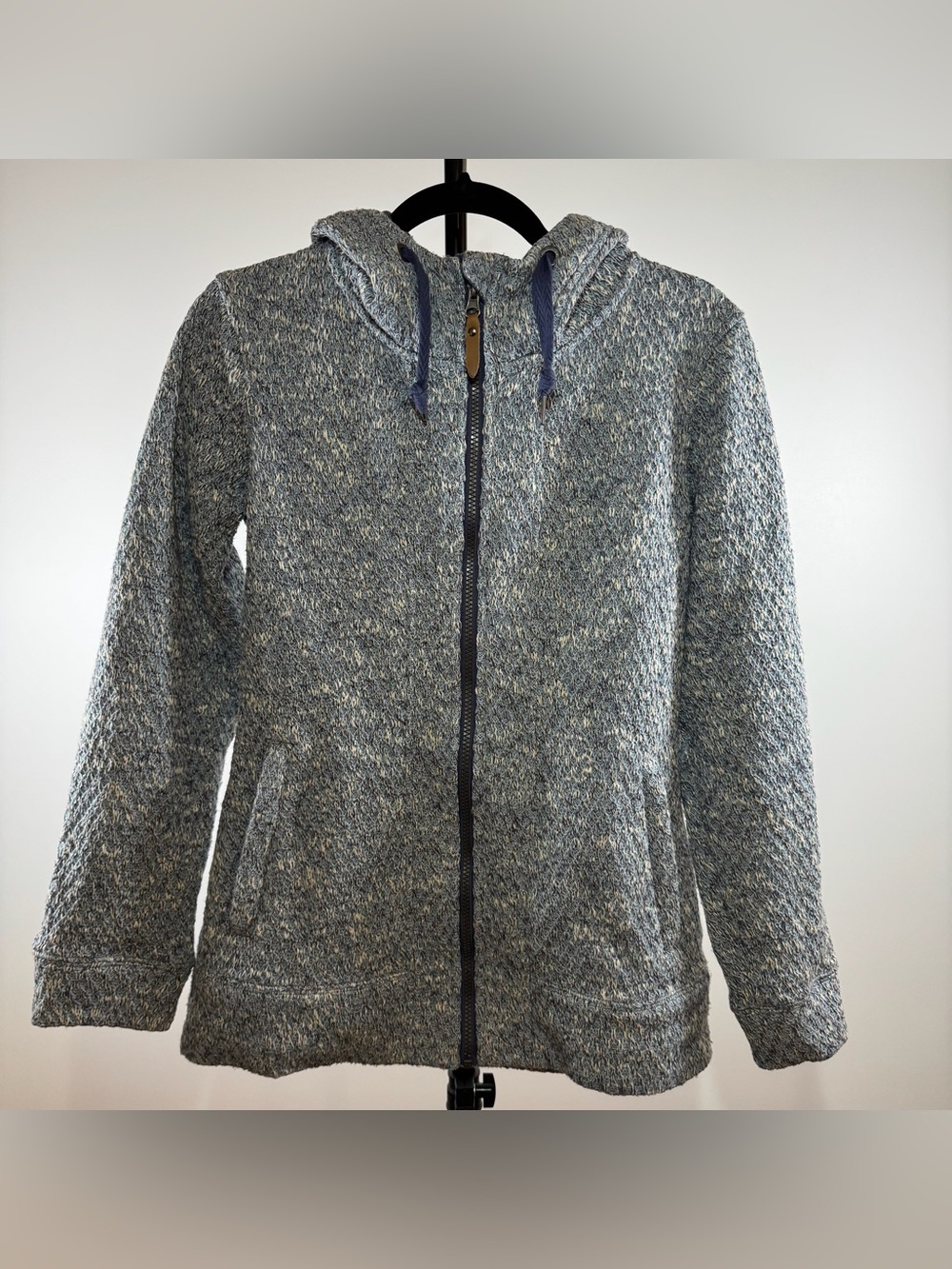 Roxy Full-Zip Knit Fleece-Lined Hooded Jacket Size Medium M Blue White Winter